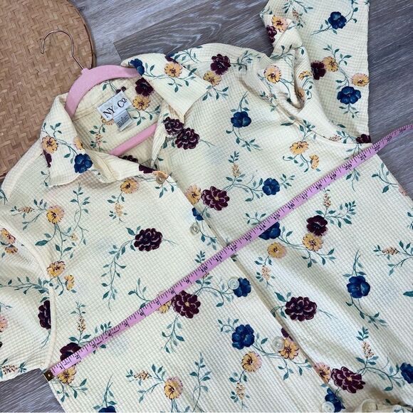 Vintage 90’s pal yellow floral thermal oversized button down shacket - Picture 3 of 5